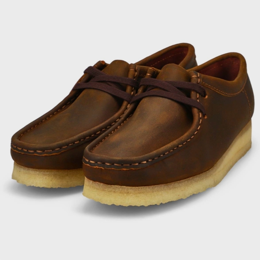 Clarks Women's Wallabee Beeswax Brown Leather Moccasin Shoes
